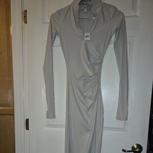 Khy Elegant Long Sleeve Gray Dress